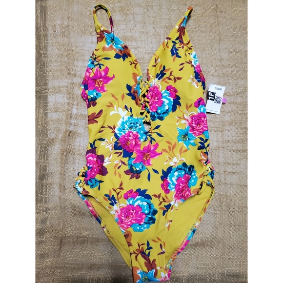 Xhilaration Other - Mustard Floral One-Piece Swimsuit, Size Small